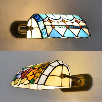 Retro Style Stained Glass Wall Light - Beige/Blue Ideal For Bedside