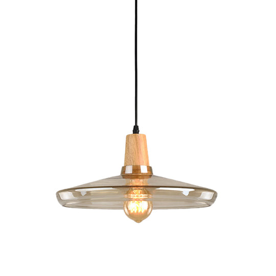 Modern Pendant Lamp With Amber Glass Shade - Barn/Disc/Trifle Hanging Light Kit 5.5/7.5/13 Wide