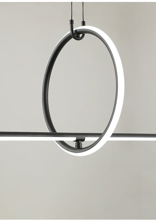 Modern Black Metal Stick And Ring Led Pendant Lamp For Dining Room Island