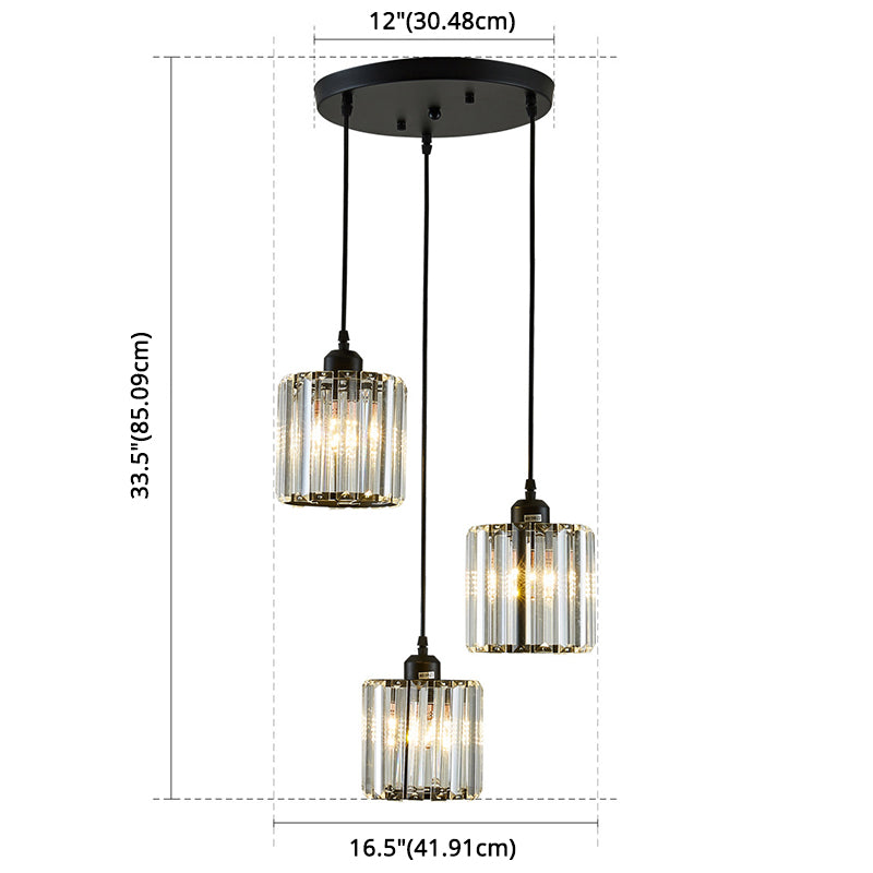 Modern Black Cylindrical Pendant Light With Crystal Shade - Stylish Suspension Lighting Fixture
