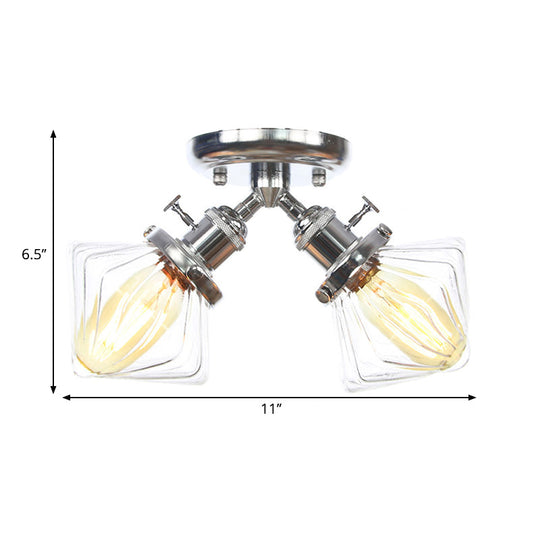 Diamond Amber/Clear Glass Semi Mount Farmhouse Light Fixture - 2 - Light Flush Black/Bronze Design