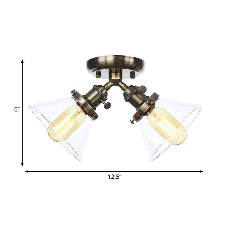 Vintage Style Restaurant Ceiling Light Fixture - 2 Heads Black/Bronze Semi Flush Mount -