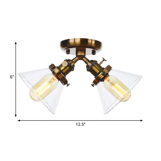 Vintage Style Restaurant Ceiling Light Fixture - 2 Heads Black/Bronze Semi Flush Mount -