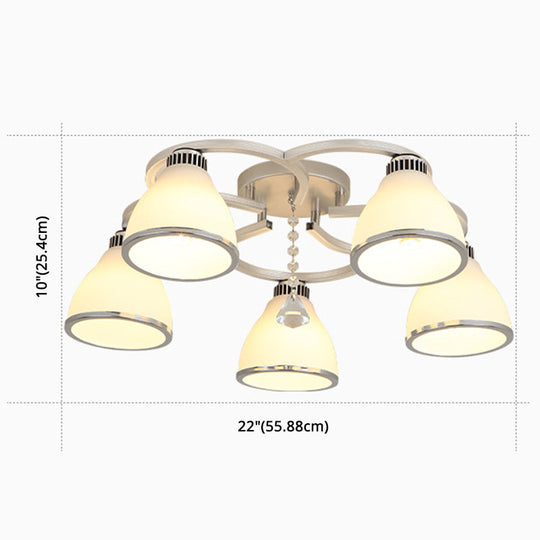 Modernist White Glass Semi Flush Mount Ceiling Light For Bedrooms