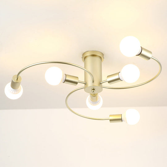 Sleek 6 - Light Semi Flush Mount Chandelier For Bedroom - Ultra - Contemporary Spherical Design
