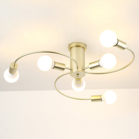 Sleek 6-Light Semi Flush Mount Chandelier For Bedroom - Ultra-Contemporary Spherical Design White