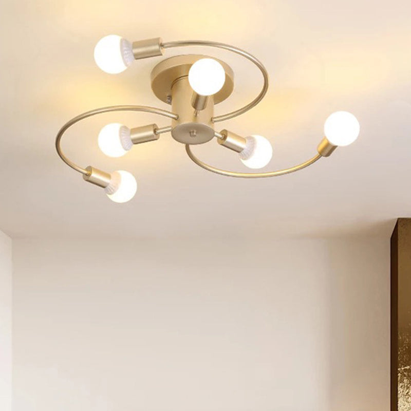 Sleek 6 - Light Semi Flush Mount Chandelier For Bedroom - Ultra - Contemporary Spherical Design
