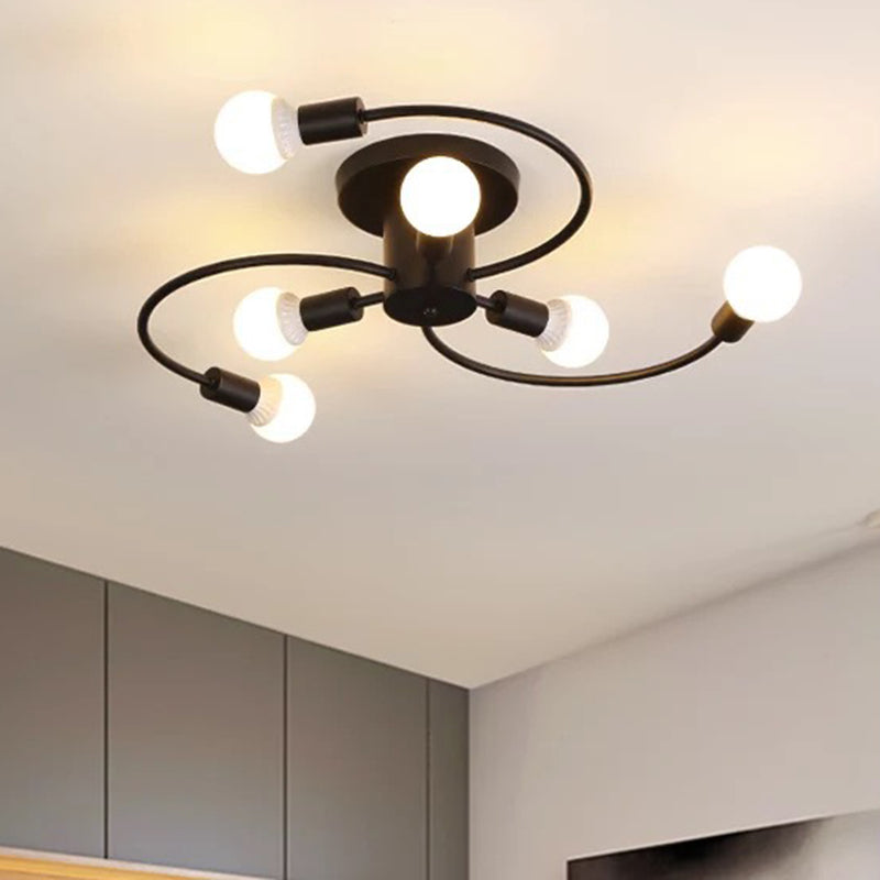 Sleek 6-Light Semi Flush Mount Chandelier For Bedroom - Ultra-Contemporary Spherical Design White