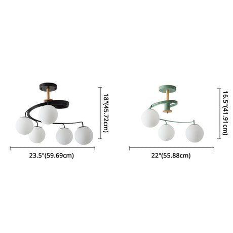 Ultra-Contemporary Milk Glass Semi Flush Mount Ceiling Light Fixture For Living Room