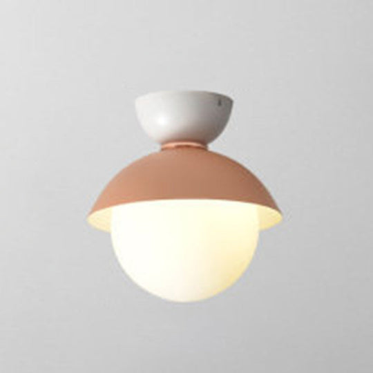 Modern Flush Mount Ceiling Light - White Glass Hallway Fixture White - Pink