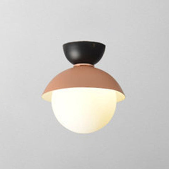 Modern Flush Mount Ceiling Light - White Glass Hallway Fixture Pink - Black