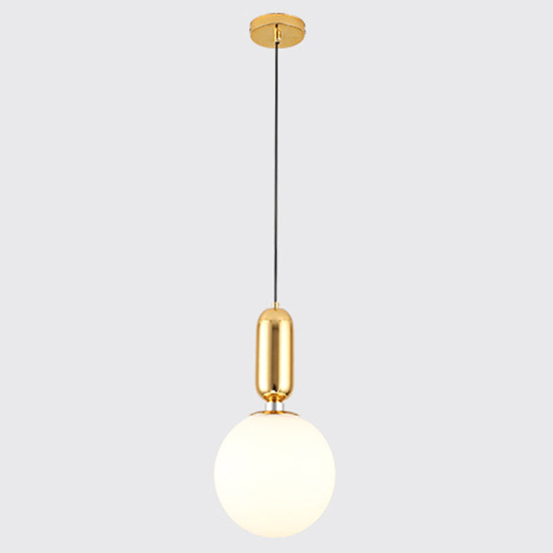 Mid-Century Opal Frosted Glass Globe Pendant Light With Hanging Lamp – 1 Gold / 10’