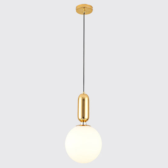 Mid-Century Opal Frosted Glass Globe Pendant Light Elegant 1-Light Hanging Lamp Gold / 10