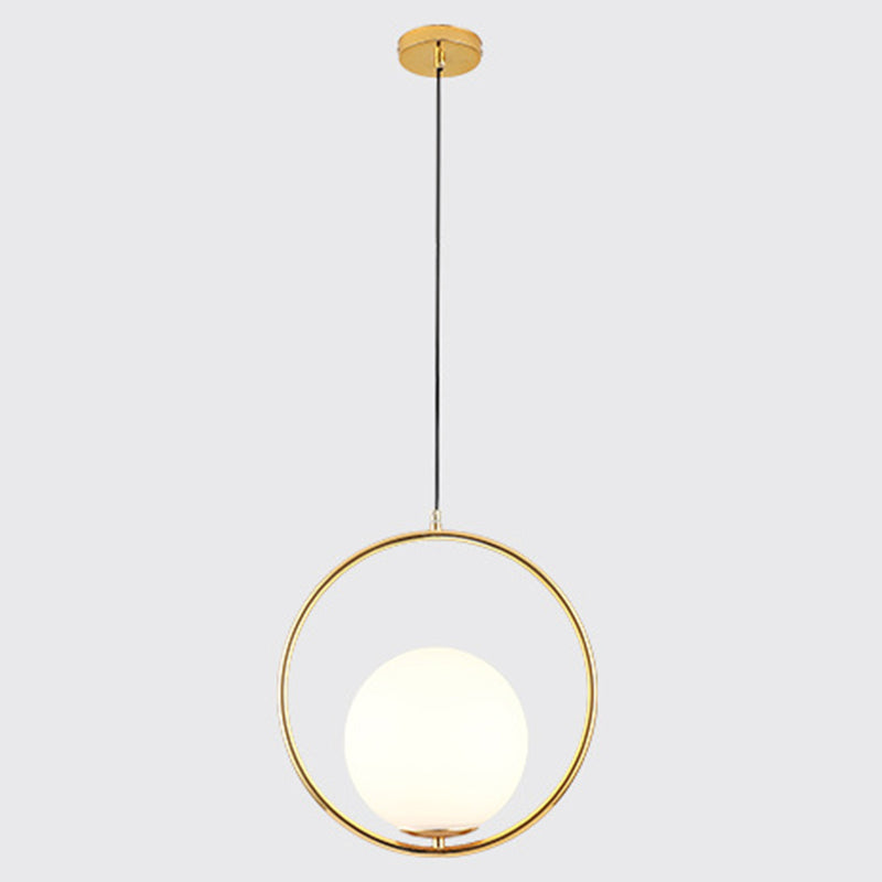 Mid-Century Opal Frosted Glass Globe Pendant Light Elegant 1-Light Hanging Lamp Gold / 14