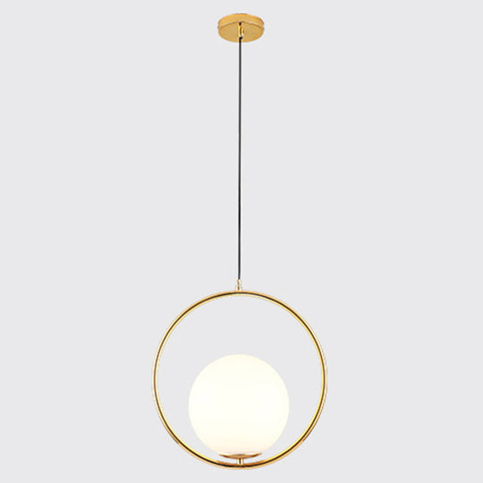 Mid-Century Opal Frosted Glass Globe Pendant Light Elegant 1-Light Hanging Lamp Gold / 14