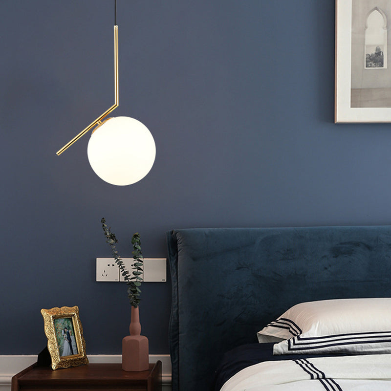 Mid-Century Opal Frosted Glass Globe Pendant Light With Hanging Lamp – 1