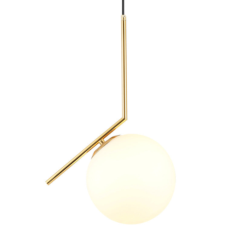 Mid-Century Opal Frosted Glass Globe Pendant Light With Hanging Lamp – 1