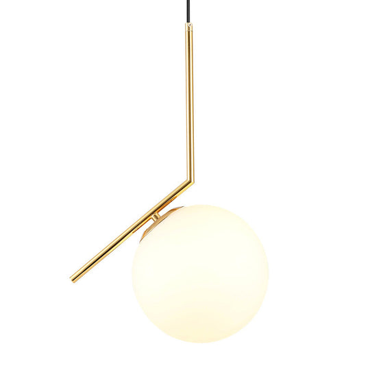 Mid-Century Opal Frosted Glass Globe Pendant Light With Hanging Lamp – 1