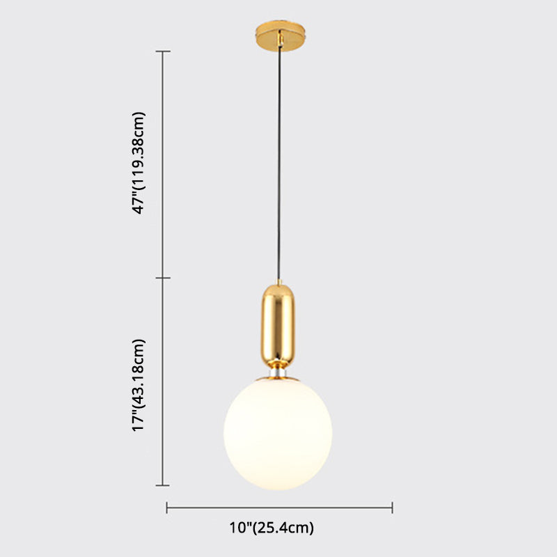 Mid-Century Opal Frosted Glass Globe Pendant Light With Hanging Lamp – 1