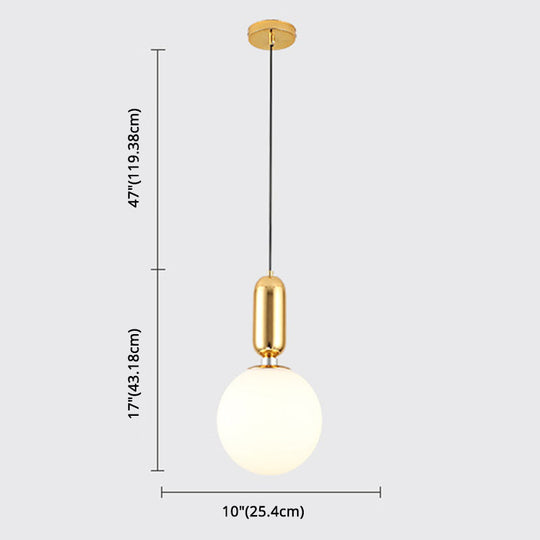 Mid-Century Opal Frosted Glass Globe Pendant Light With Hanging Lamp – 1