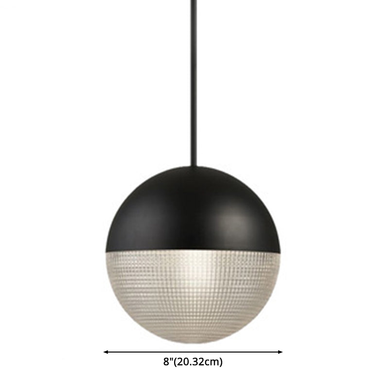 1-Light Metal Pendant Lamp With Mid-Century Modern Spherical Prismatic Glass