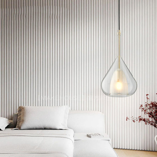 Modern Teardrop Pendant Lamp: Double Glass Living Room Lighting
