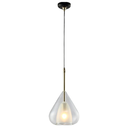 Modern Teardrop Pendant Lamp: Double Glass Living Room Lighting Clear