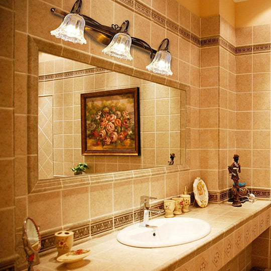 Bell Vintage Style Crystal Sconce Light With Gooseneck Arm Brown 2/3/4-Head Vanity Wall Lamp