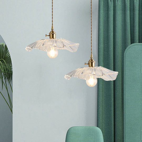 Vintage Industrial Pendant Lamp - Flower Shape Shade With Clear Glass