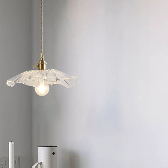 Vintage Industrial Pendant Lamp - Flower Shape Shade With Clear Glass