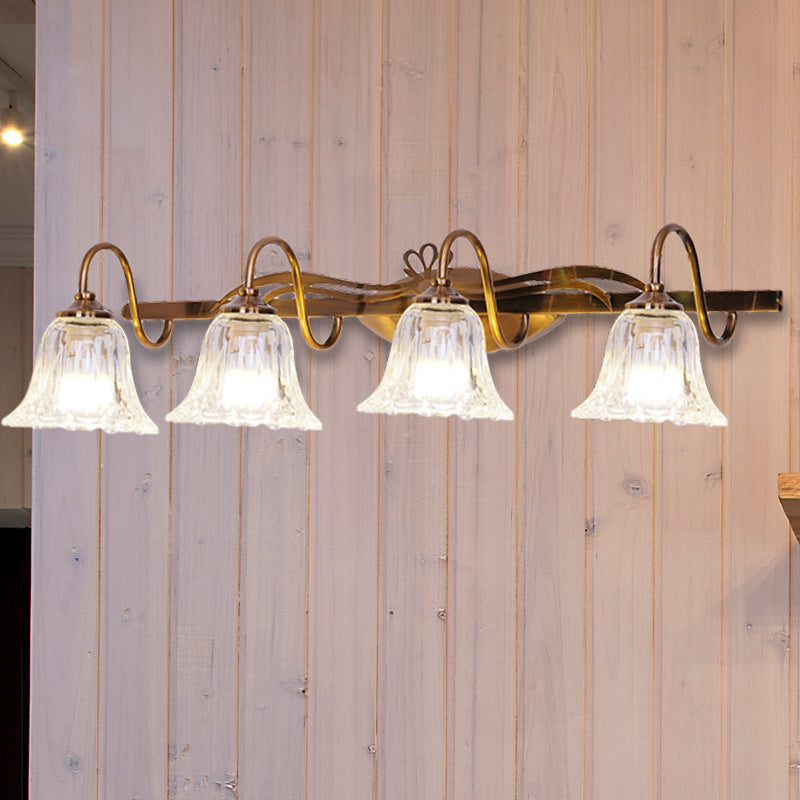 Bell Vintage Style Crystal Sconce Light With Gooseneck Arm Brown 2/3/4-Head Vanity Wall Lamp