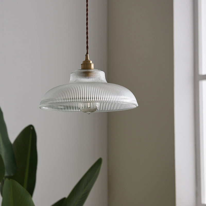 Retro Industrial Pendant Lighting - 1 Light Prismatic Glass Dome Perfect For Living Room