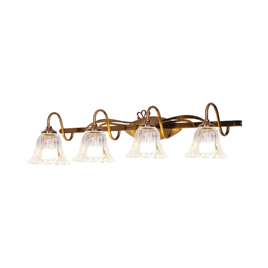 Bell Vintage Style Crystal Sconce Light With Gooseneck Arm Brown 2/3/4-Head Vanity Wall Lamp
