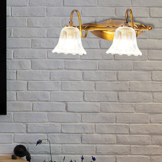 Bell Vintage Style Crystal Sconce Light With Gooseneck Arm Brown 2/3/4-Head Vanity Wall Lamp