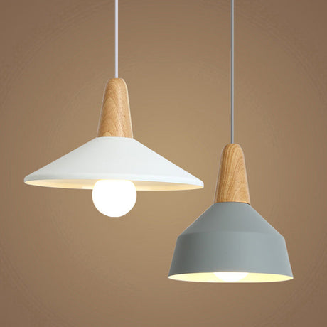 Nordic Style Metal 1-Light Hanging Ceiling Pendant With Wooden Top - Ideal For Restaurants