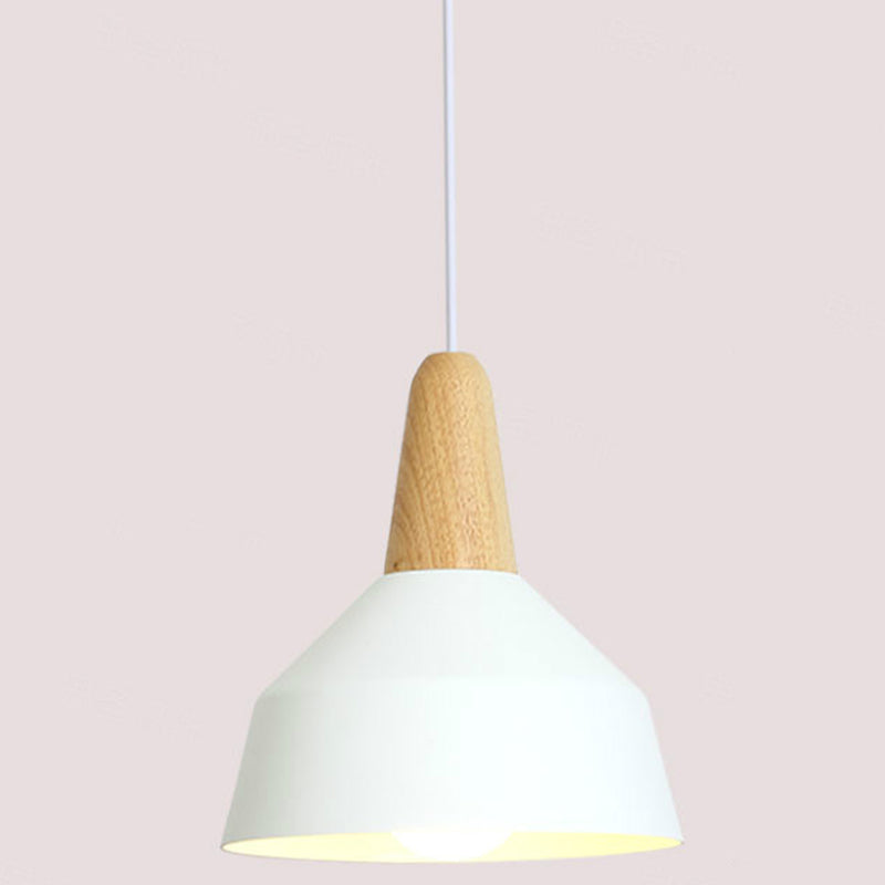 Nordic Style Metal Hanging Pendant Lamp With Wooden Top - Ideal For Restaurants White / 9’