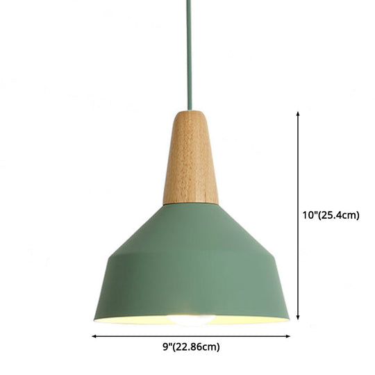 Nordic Style Metal 1-Light Hanging Ceiling Pendant With Wooden Top - Ideal For Restaurants