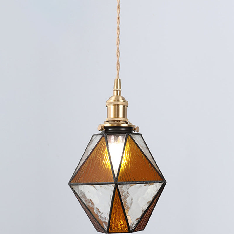 Icy Clear Glass Pendant Lamp: Geometric 1 Light Tiffany-Style Fixture Amber