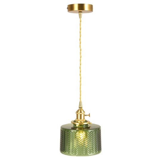 Vintage Industrial Wavy Glass Pendant Light With 1 Cylindrical Lamp Green