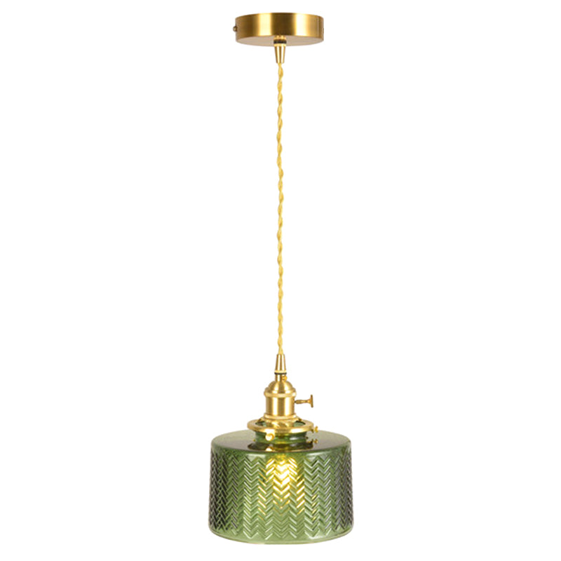 Wavy Glass Pendant Light - Vintage Industrial 1 Hanging Lamp Green