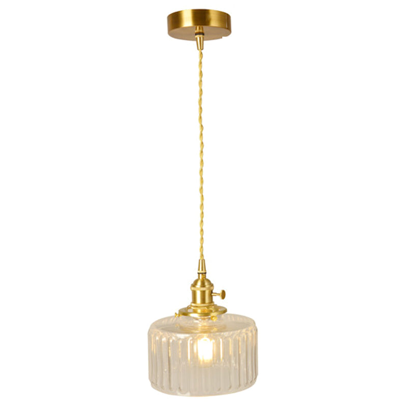 Vintage Industrial Wavy Glass Pendant Light With 1 Cylindrical Lamp Gold
