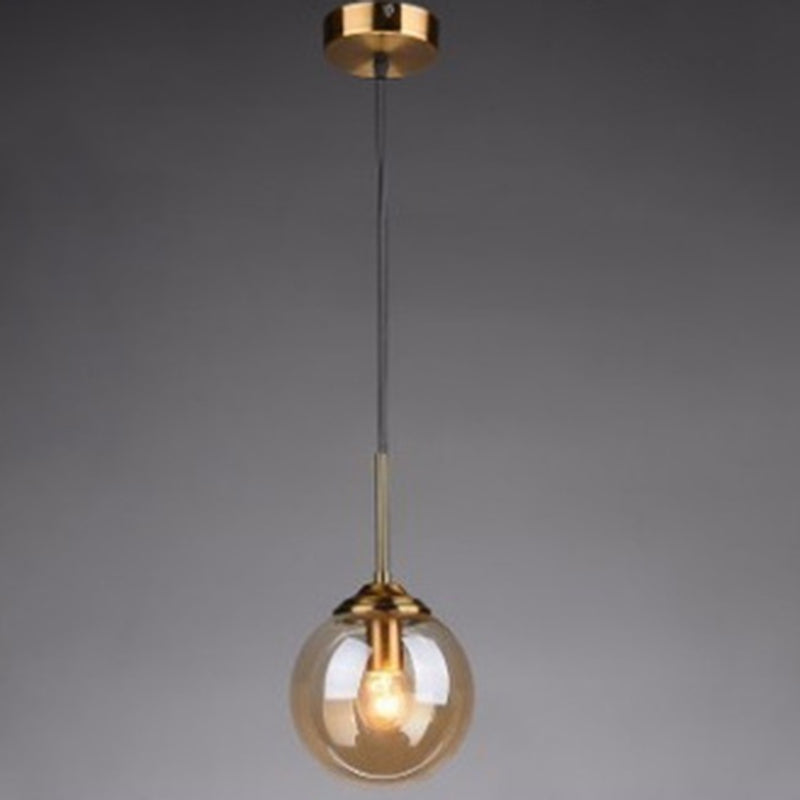 Modern Minimalist Hanging Lamp - Globe Glass Shade Pendant Light Amber