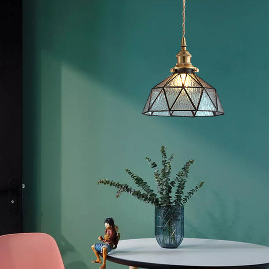 Geometric Icy Glass Pendant Lamp In Tiffany-Style