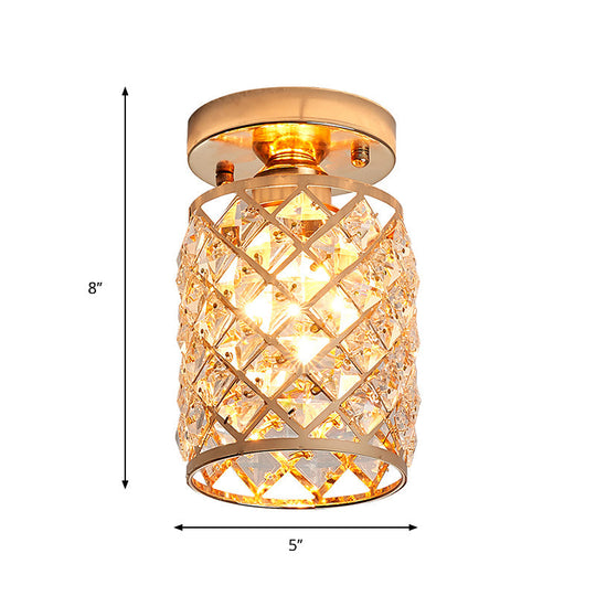 Minimalist Crystal Pineapple Semi - Flush Ceiling Light In Gold