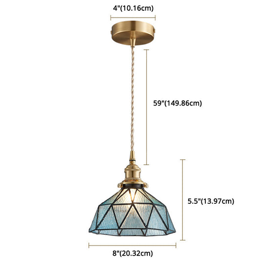Icy Geometric Glass Hanging Lamp With Tiffany-Style Pendant Fixture