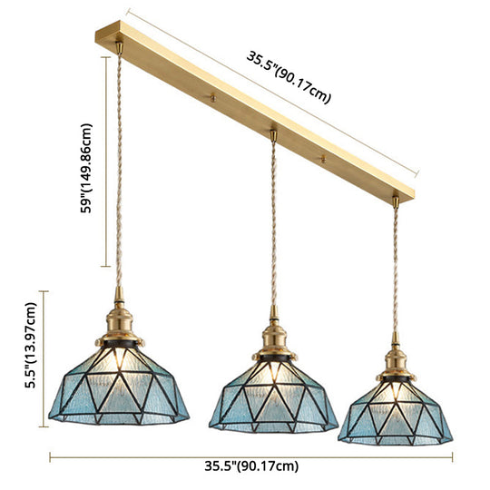 Icy Geometric Glass Hanging Lamp With Tiffany-Style Pendant Fixture