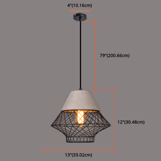 Retro Urban Wire Cage Pendant Light With Cement Top - Restaurant Hanging Lamp