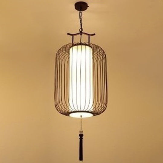 Chinese Style Retro 1-Light Pendant Lighting | Vertical Cage Shade Restaurant Hanging Lamp Copper /