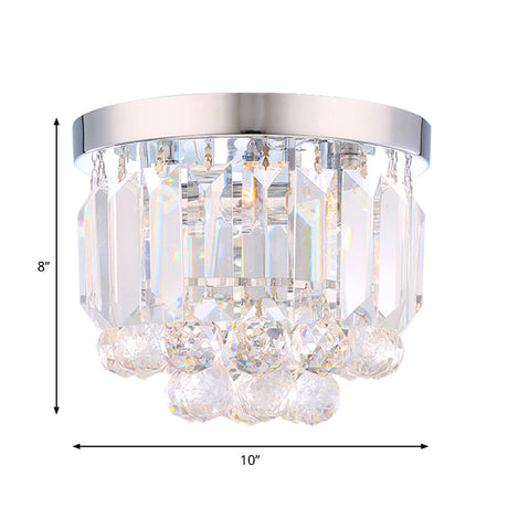 Crystal Mini Flush 2-Light Ceiling Fixture - Simple Design For Corridors Clear/Smoke Gray/Cognac