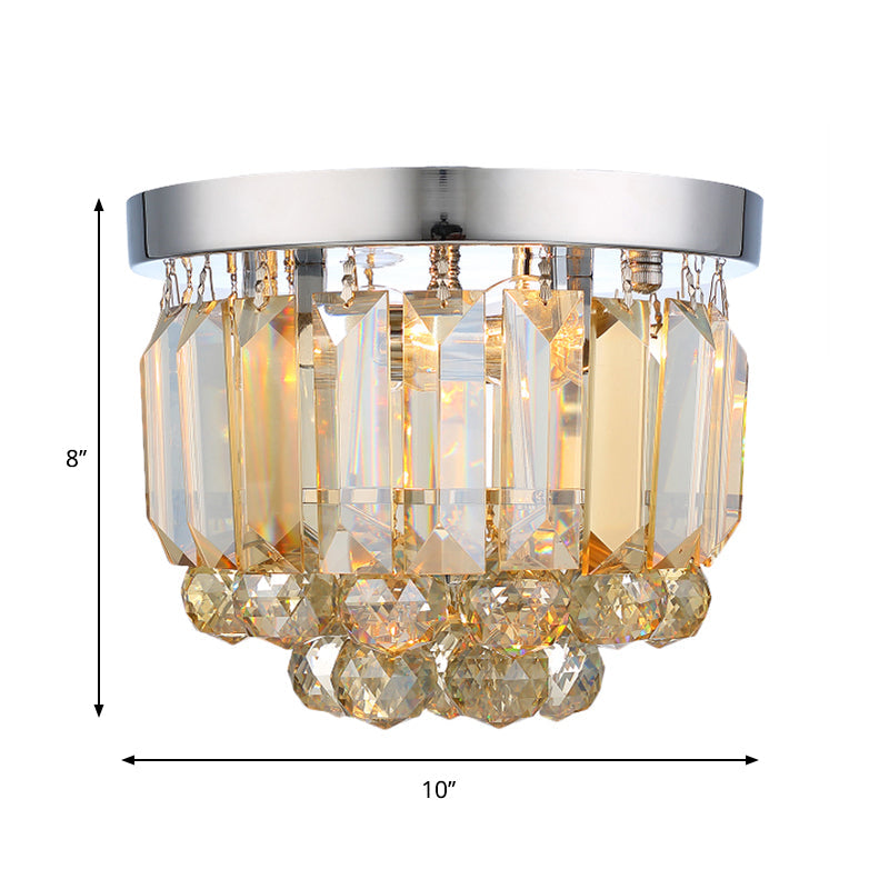 Crystal Mini Flush 2-Light Ceiling Fixture - Simple Design For Corridors Clear/Smoke Gray/Cognac